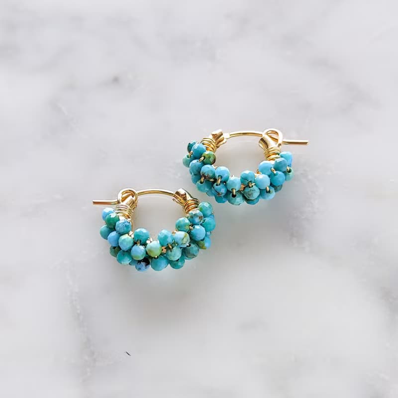 14kgf Natural Turquoise pave pierced earring / earring M 耳針式/耳夾式