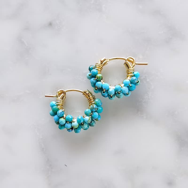 14kgf Natural Turquoise pave pierced earring / earring M 耳針式/耳夾式