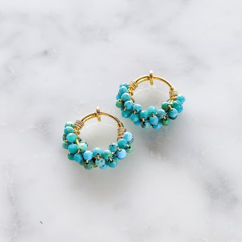 14kgf Natural Turquoise pave pierced earring / earring M 耳針式/耳夾式