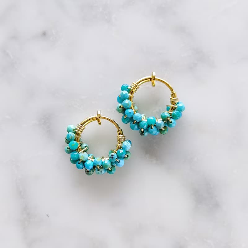 14kgf Natural Turquoise pave pierced earring / earring M 耳針式/耳夾式