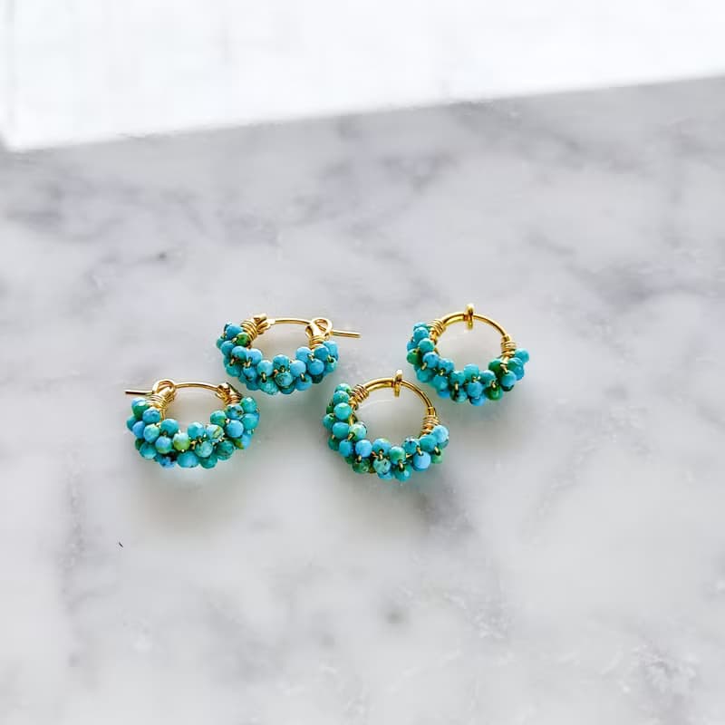 14kgf Natural Turquoise pave pierced earring / earring M 耳針式/耳夾式