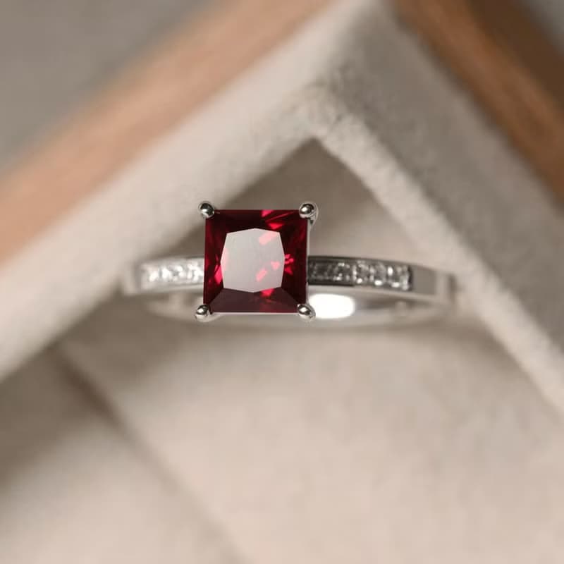 7 mm. Red natural ruby ring silver sterling size 7.0 free resize