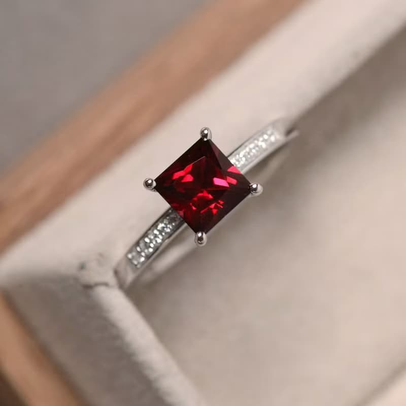 7 mm. Red natural ruby ring silver sterling size 7.0 free resize