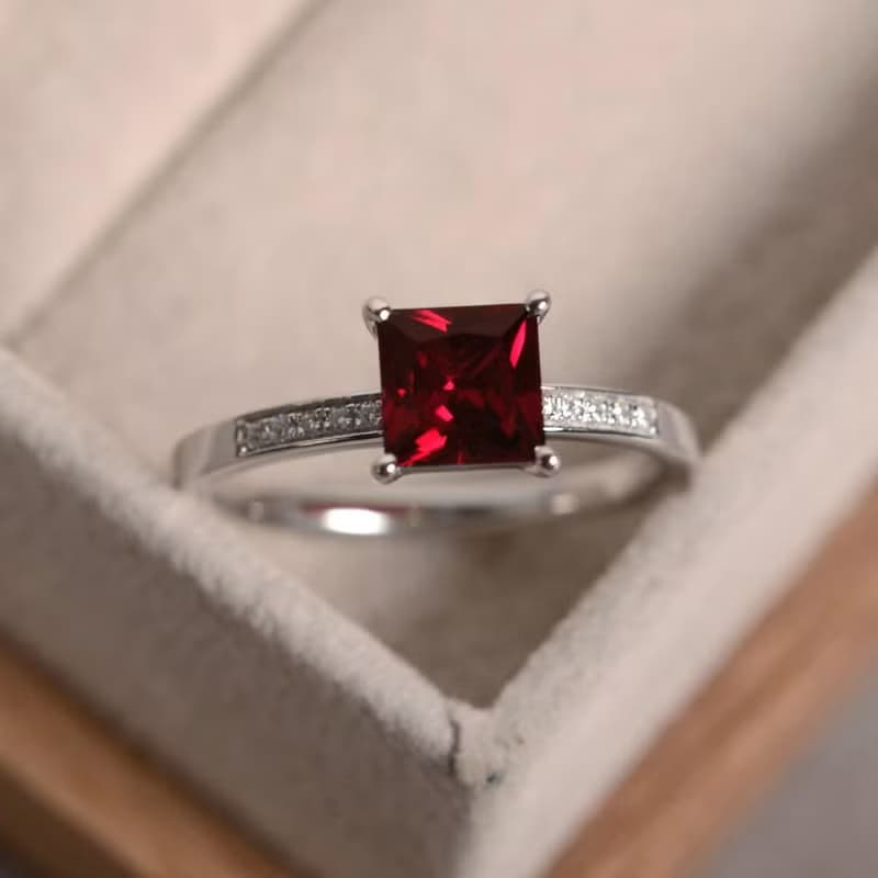 7 mm. Red natural ruby ring silver sterling size 7.0 free resize