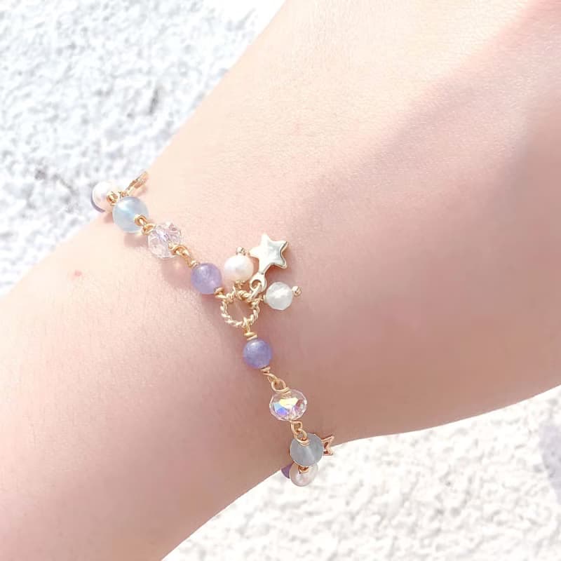 坦桑石 海藍寶 淡水珍珠 14k包金 手工繞線 天然水晶手鍊