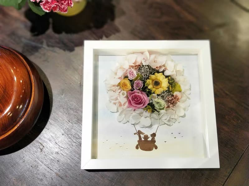 永生花 熱氣球花立體畫框-居家佈置  開幕花禮