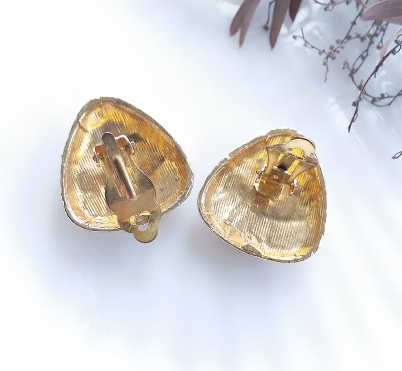 【西洋古董飾品 】摩登 金銀色調 黑琺瑯 復古夾式耳環