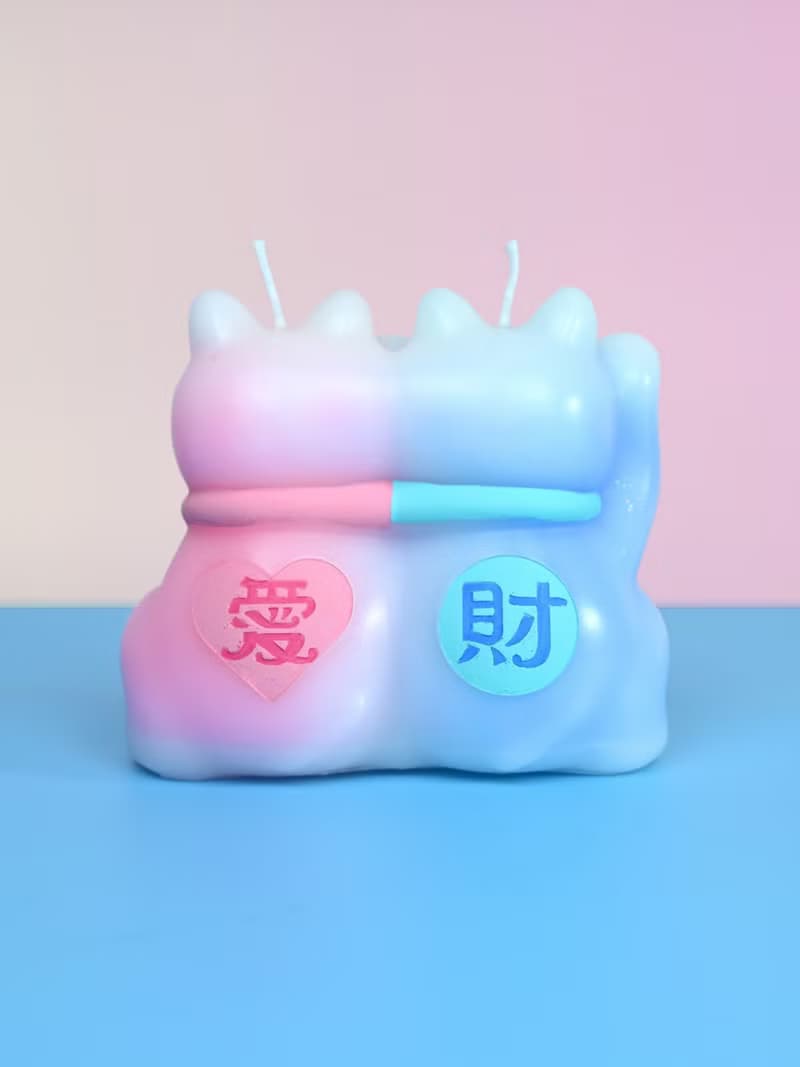 Lucky 財色雙收 招財貓香薰蠟燭擺件 白桃烏龍 創意結婚生日禮物