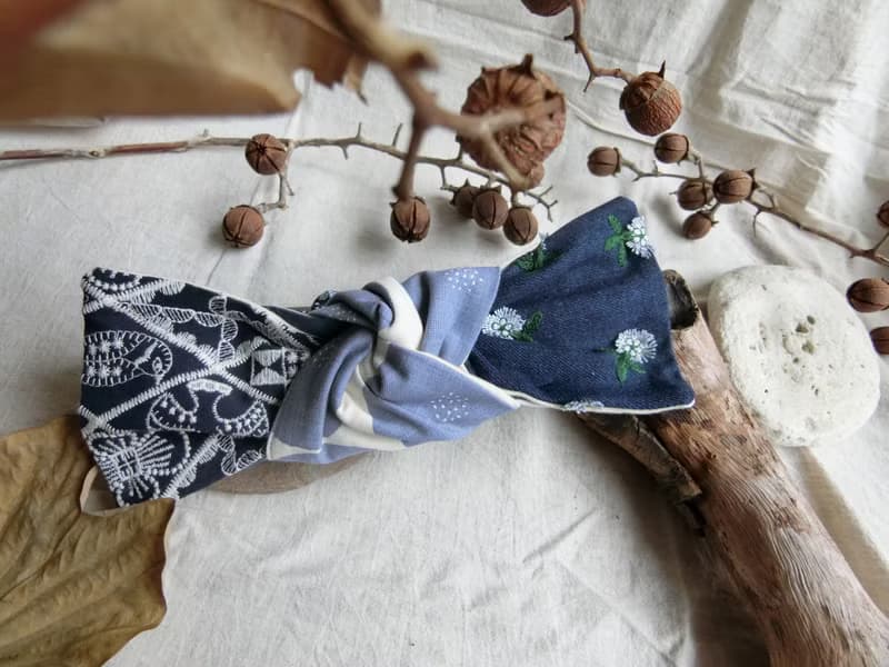 小雛菊刺繡 拼布 寬版髮帶