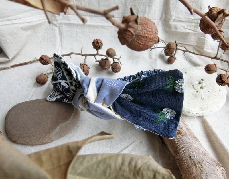 小雛菊刺繡 拼布 寬版髮帶