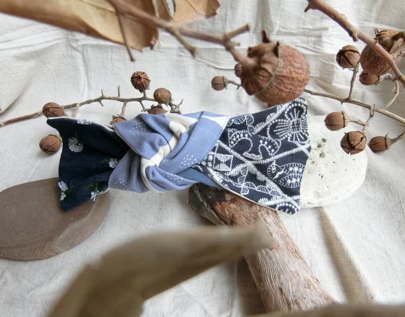 小雛菊刺繡 拼布 寬版髮帶