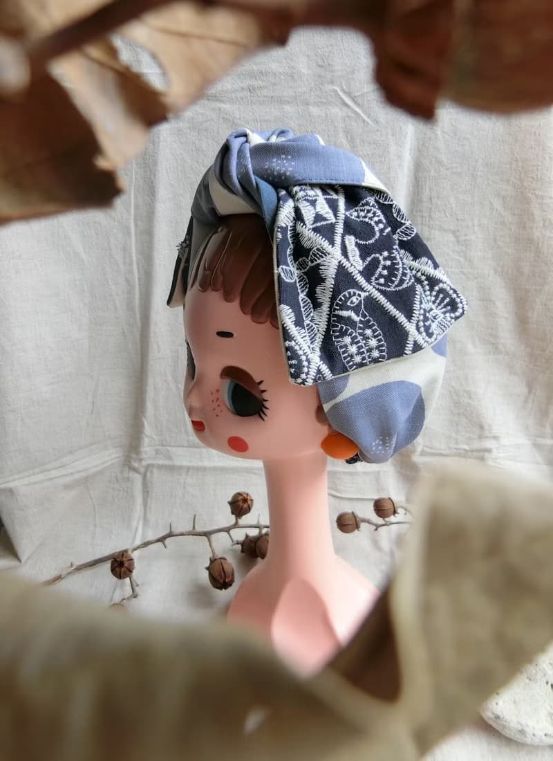 小雛菊刺繡 拼布 寬版髮帶