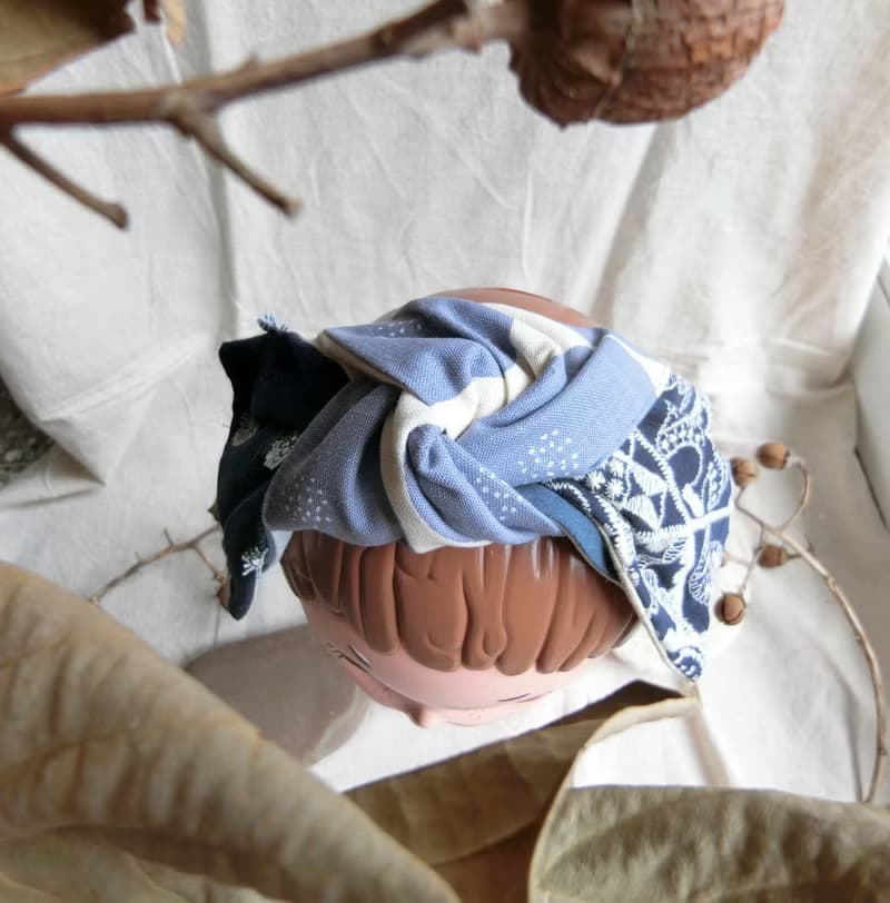 小雛菊刺繡 拼布 寬版髮帶