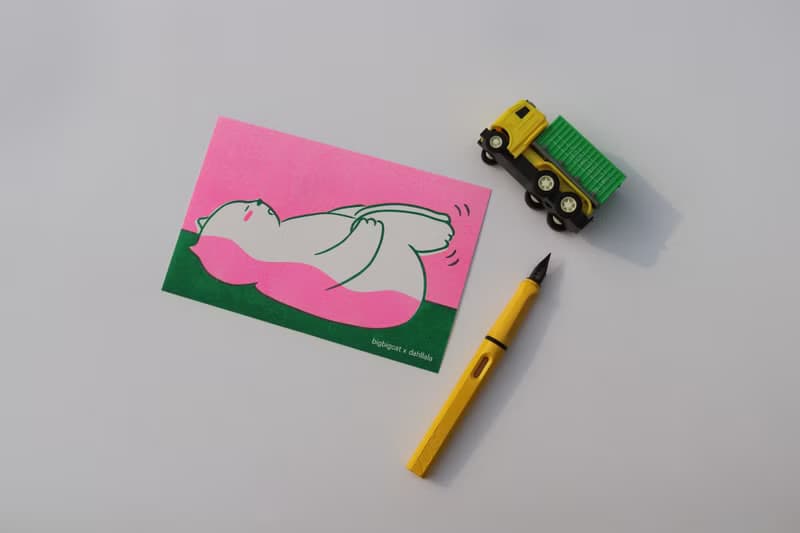 big big cat postcard - Back Stretching