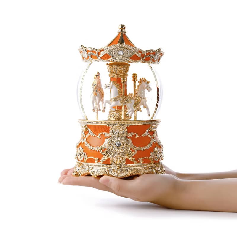 愛瑪仕橙金旋轉木馬水晶球音樂盒燈光情人節生日聖誕交換禮物結婚