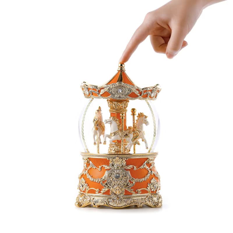 愛瑪仕橙金旋轉木馬水晶球音樂盒燈光情人節生日聖誕交換禮物結婚