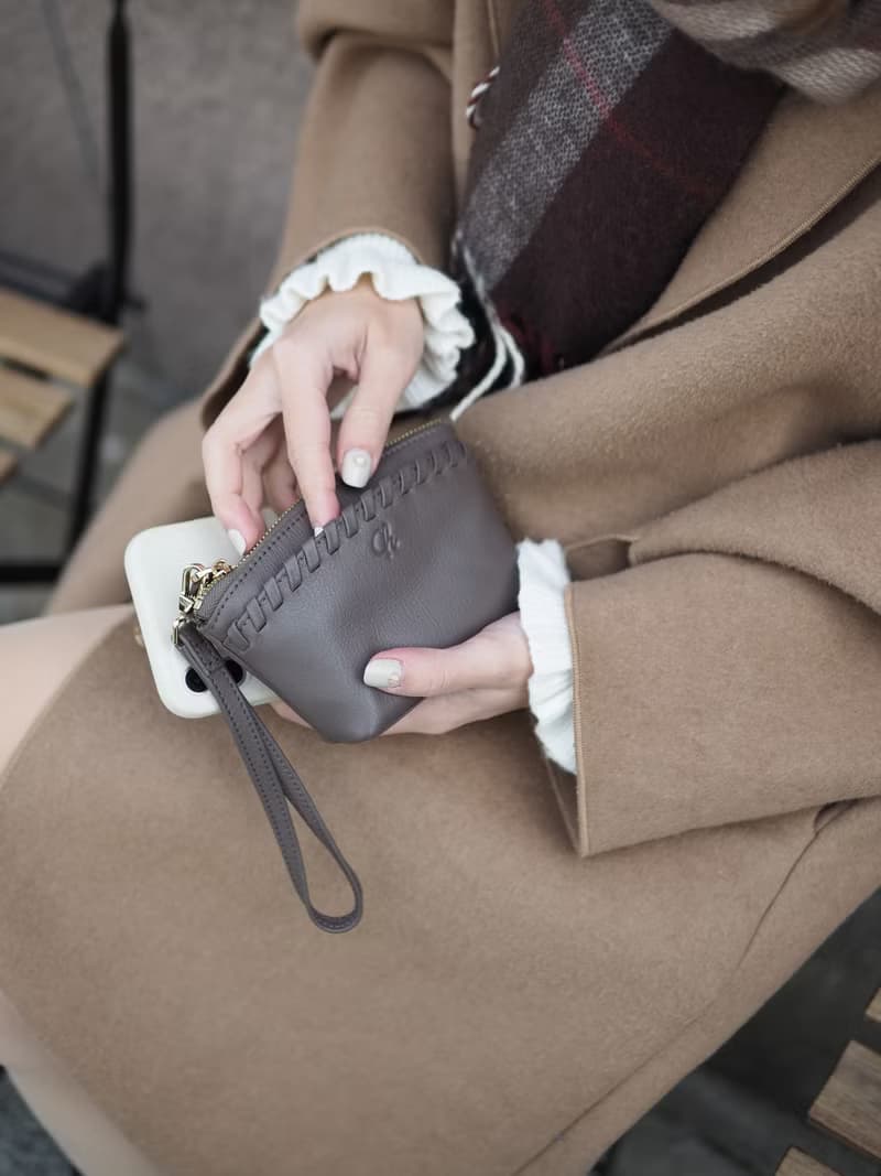 Pie (Ash grey) :  Multi-purpose bag, Leather wallet, pouch , Soft leather