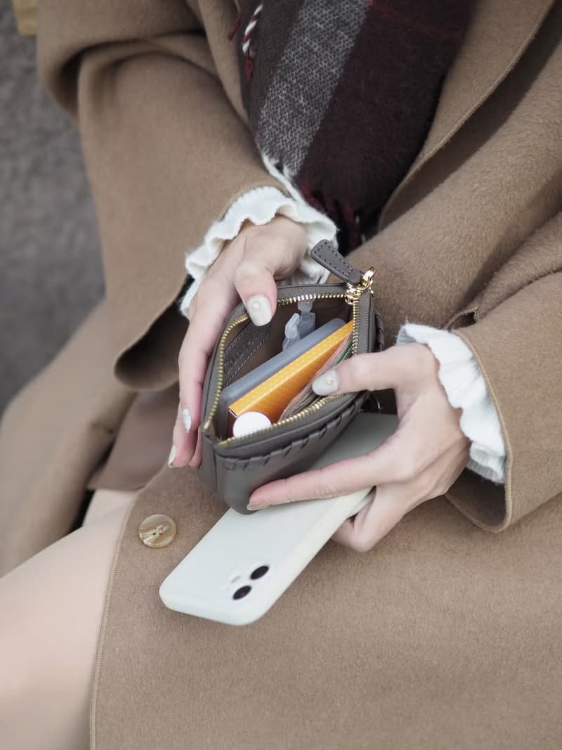 Pie (Ash grey) :  Multi-purpose bag, Leather wallet, pouch , Soft leather