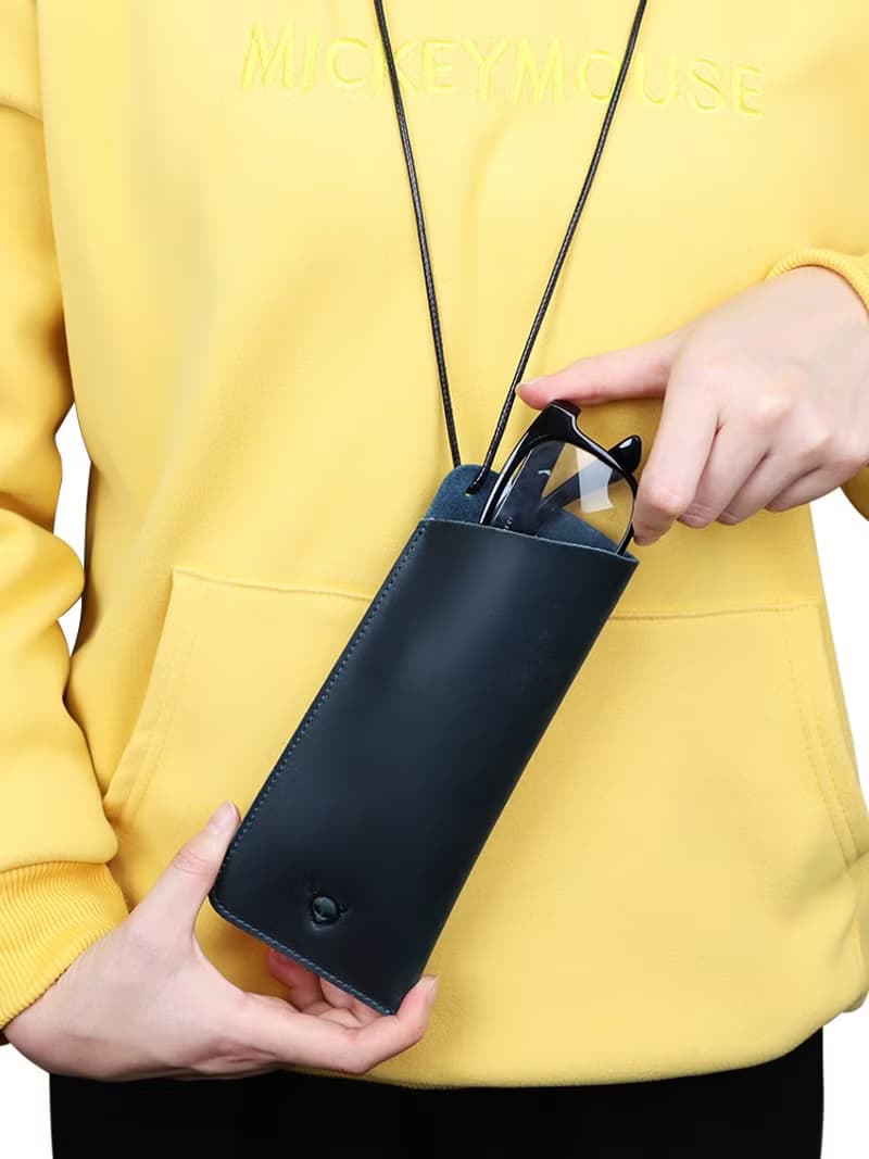 復古瘋馬皮眼鏡收納包手工製作真皮便攜頭層牛皮眼鏡袋