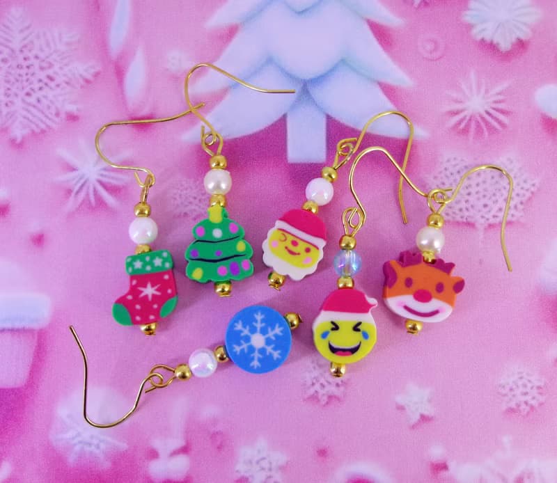 Handcrafted Christmas-Themed in Red Sock Stock shaped Dangle Earrings