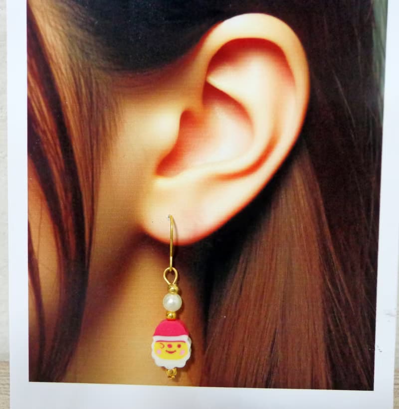 Handcrafted Christmas-Themed in Red Sock Stock shaped Dangle Earrings