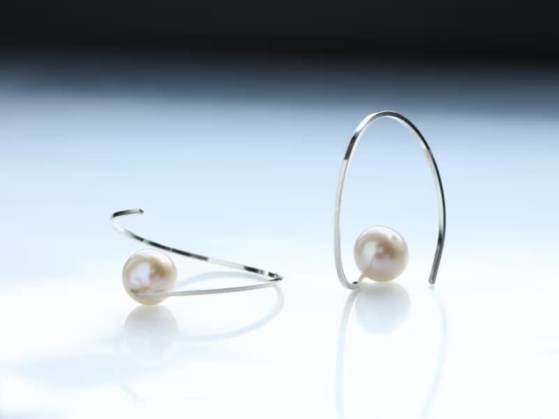 SV935(Argentium)- twist hoop pearl pierced earrings