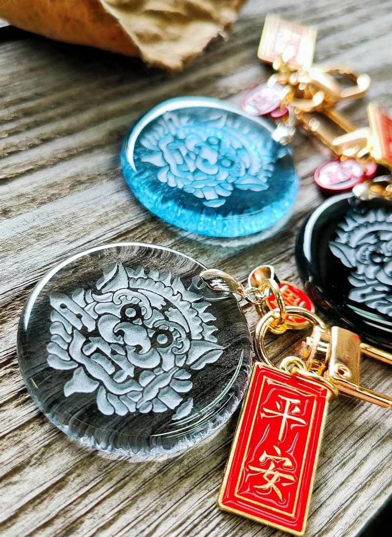 窯燒玻璃雕刻台南劍獅平安祈福鑰匙圈 送禮 收藏 紀念品