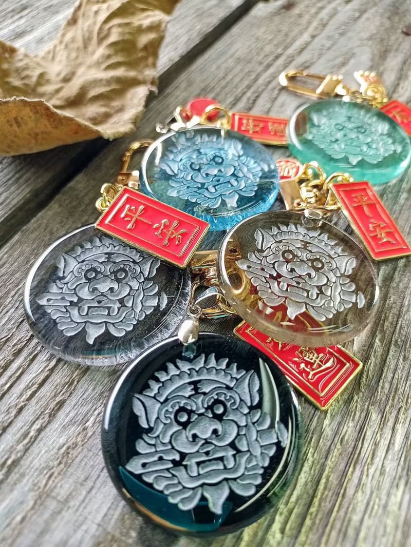 窯燒玻璃雕刻台南劍獅平安祈福鑰匙圈 送禮 收藏 紀念品
