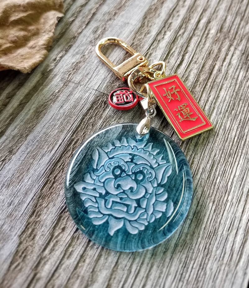 窯燒玻璃雕刻台南劍獅平安祈福鑰匙圈 送禮 收藏 紀念品
