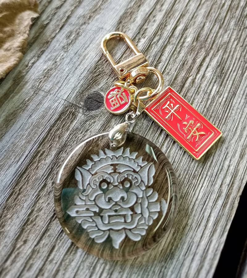 窯燒玻璃雕刻台南劍獅平安祈福鑰匙圈 送禮 收藏 紀念品