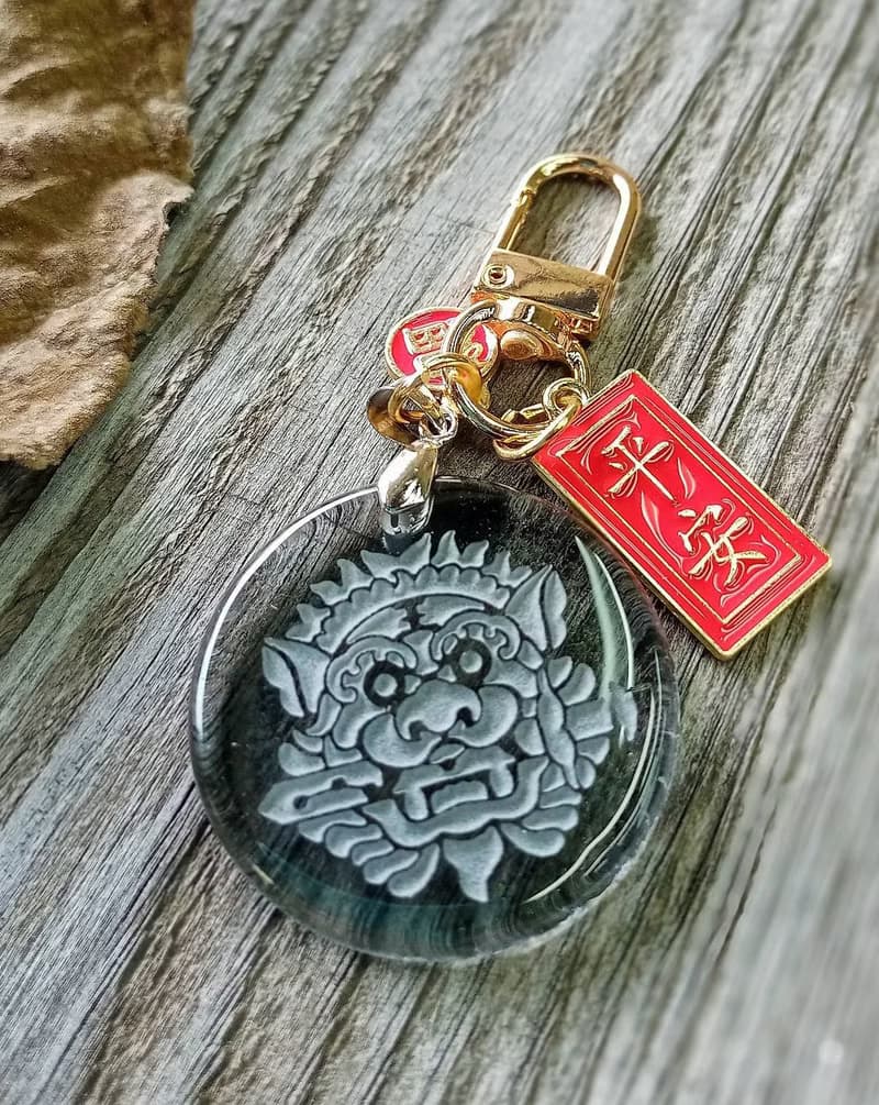 窯燒玻璃雕刻台南劍獅平安祈福鑰匙圈 送禮 收藏 紀念品