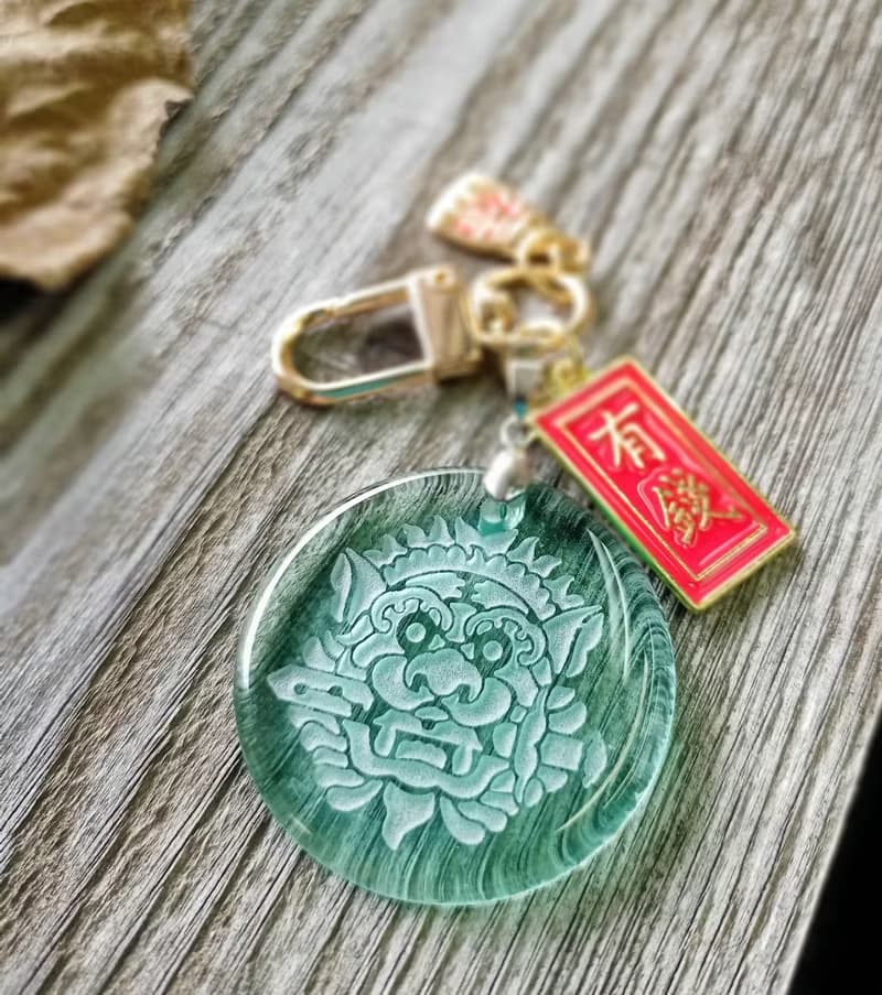窯燒玻璃雕刻台南劍獅平安祈福鑰匙圈 送禮 收藏 紀念品