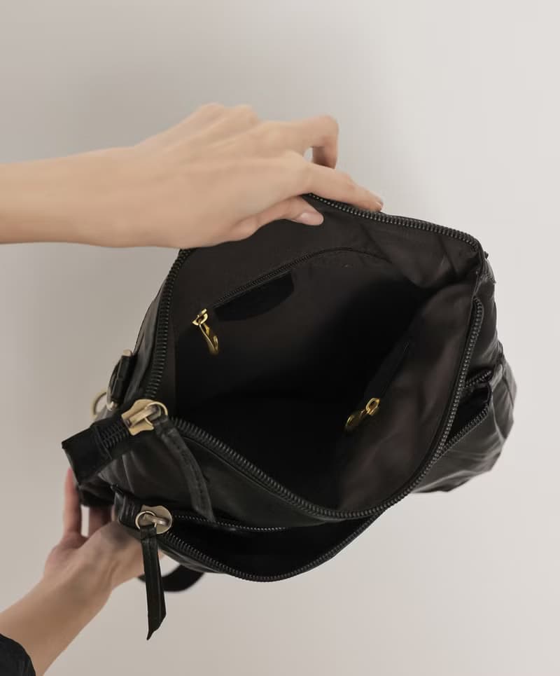 supportingrole 輕量羊皮都市休閒真皮肩後背2用包 黑