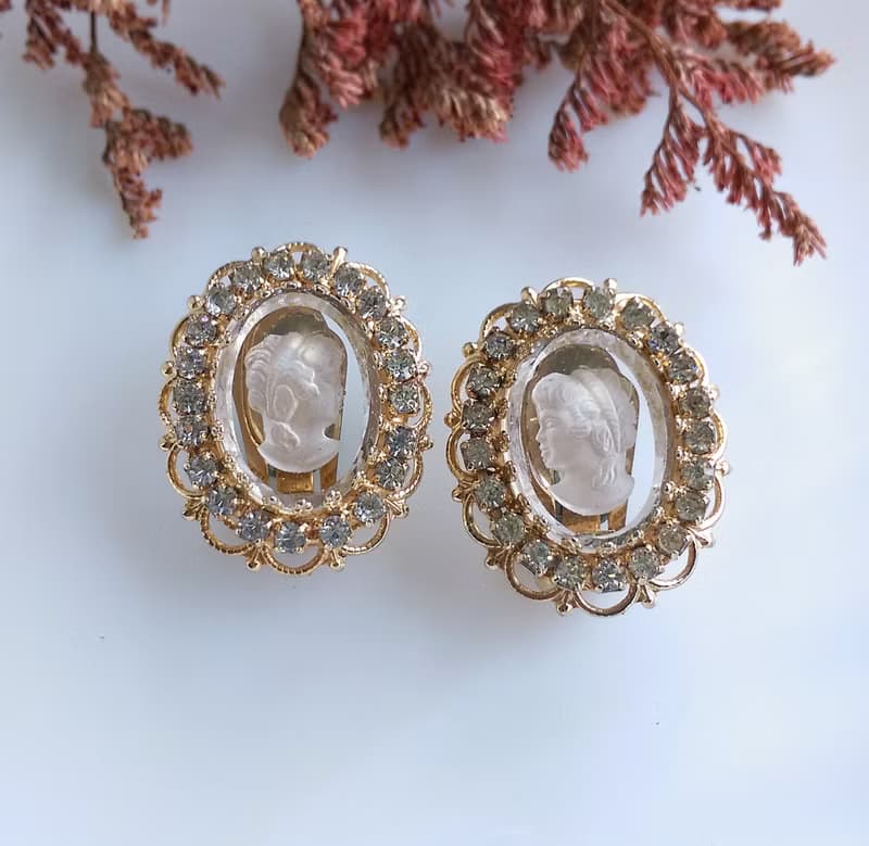 Vintage Jewelry 西洋古董飾品 WARNER CAMEO 清透 夾式耳環