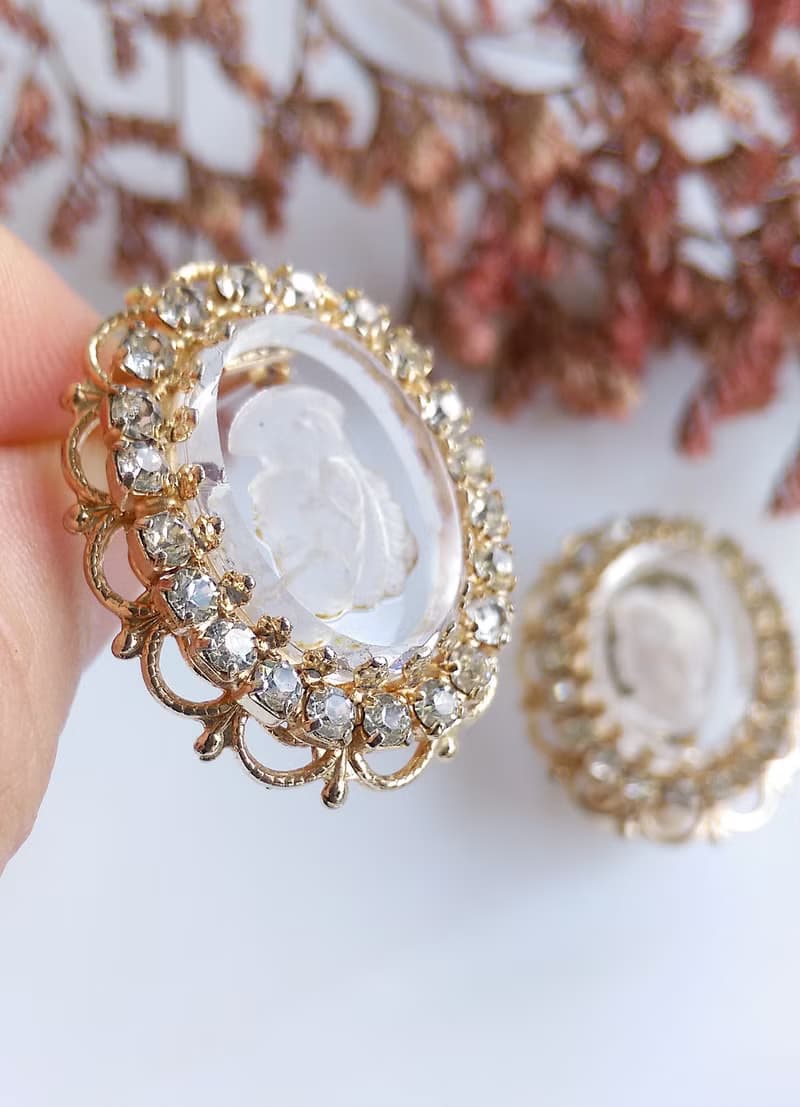 Vintage Jewelry 西洋古董飾品 WARNER CAMEO 清透 夾式耳環