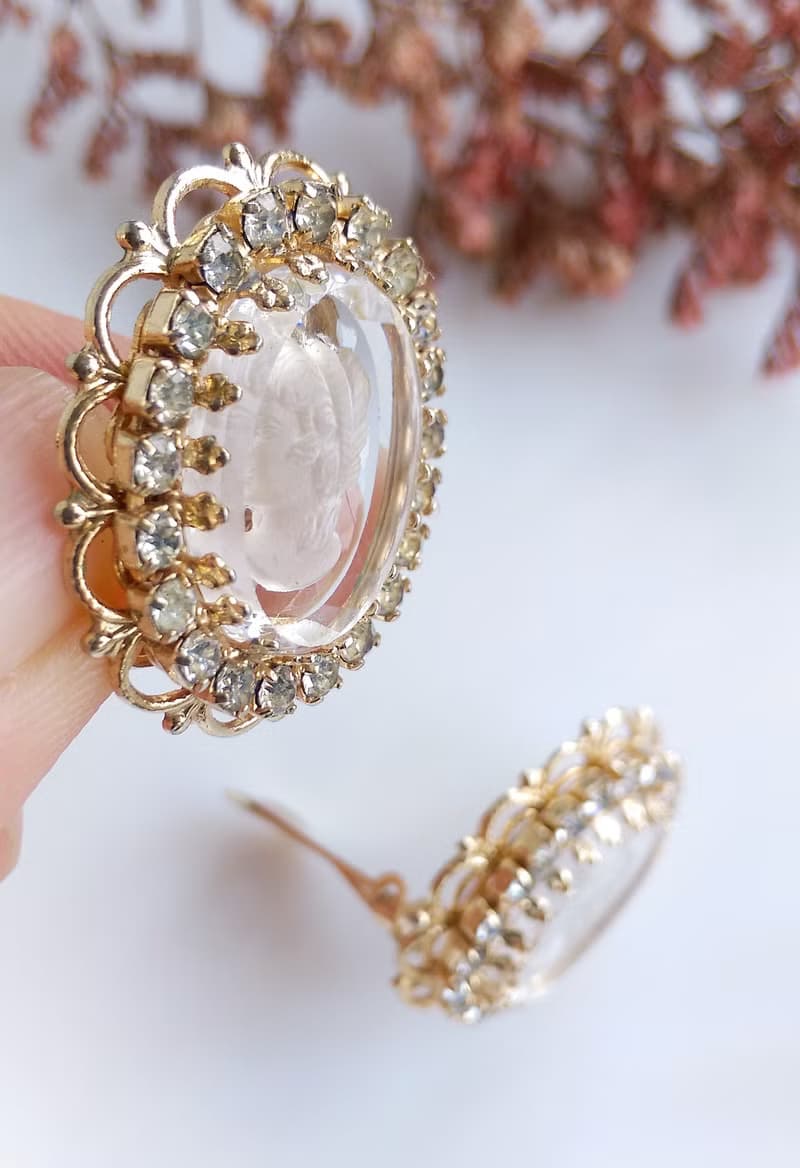 Vintage Jewelry 西洋古董飾品 WARNER CAMEO 清透 夾式耳環