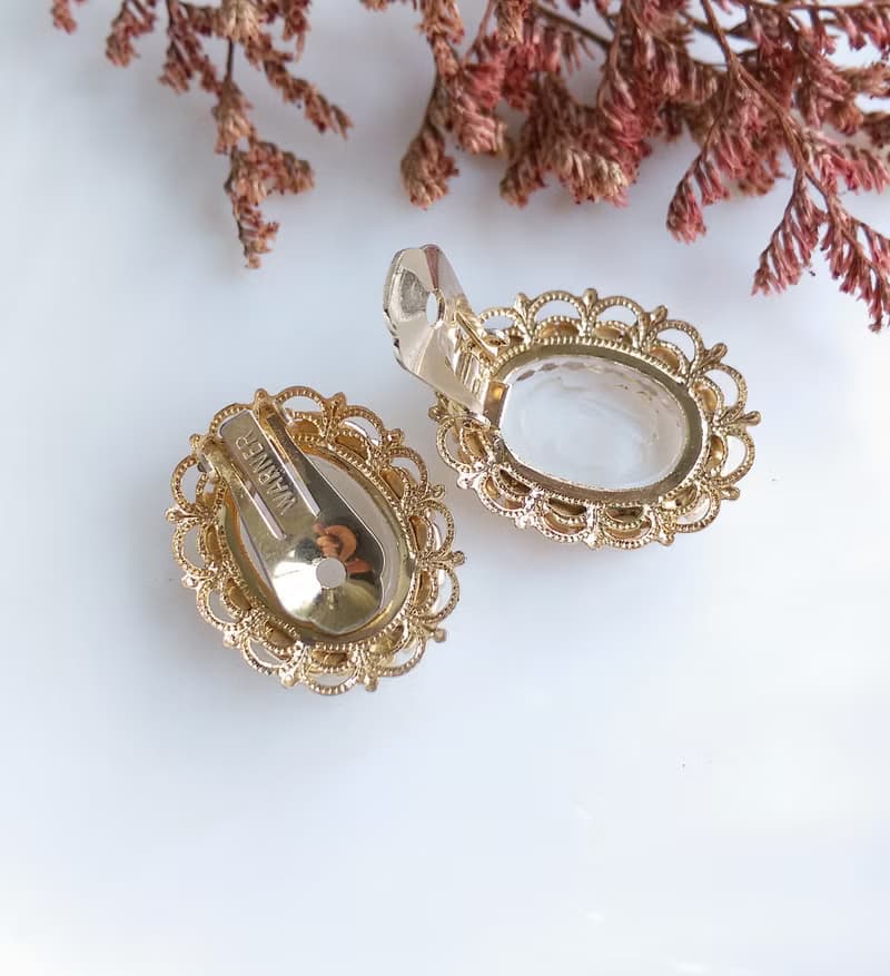 Vintage Jewelry 西洋古董飾品 WARNER CAMEO 清透 夾式耳環