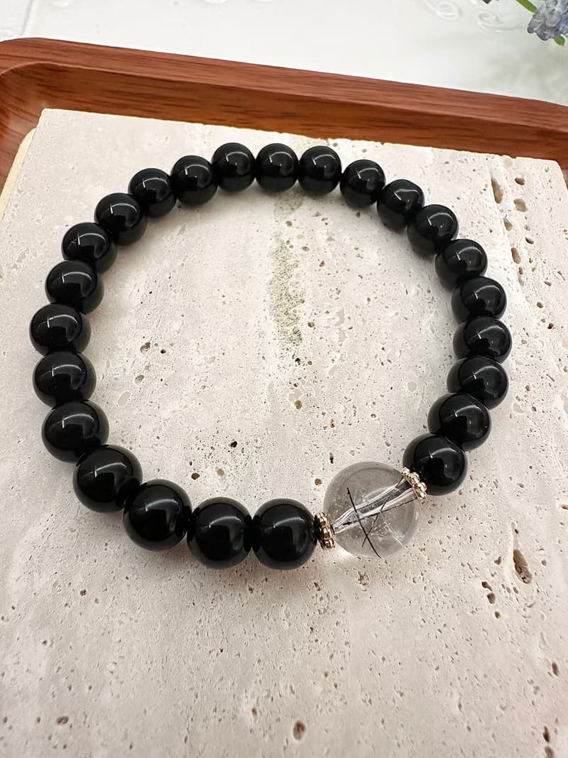 心忱-透體大顆黑髮晶 黑曜石 穩定自身能量 抵擋負面壞東西