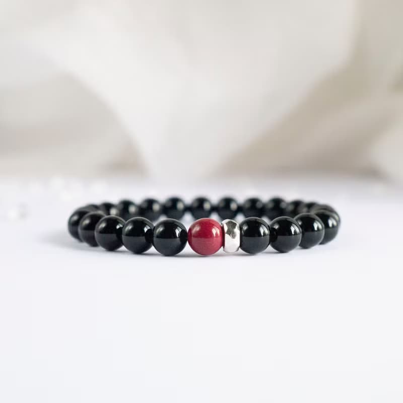 紫金硃砂 × 黑瑪瑙-為你擋下不該靠近的風雨-925銀護身辟邪手環