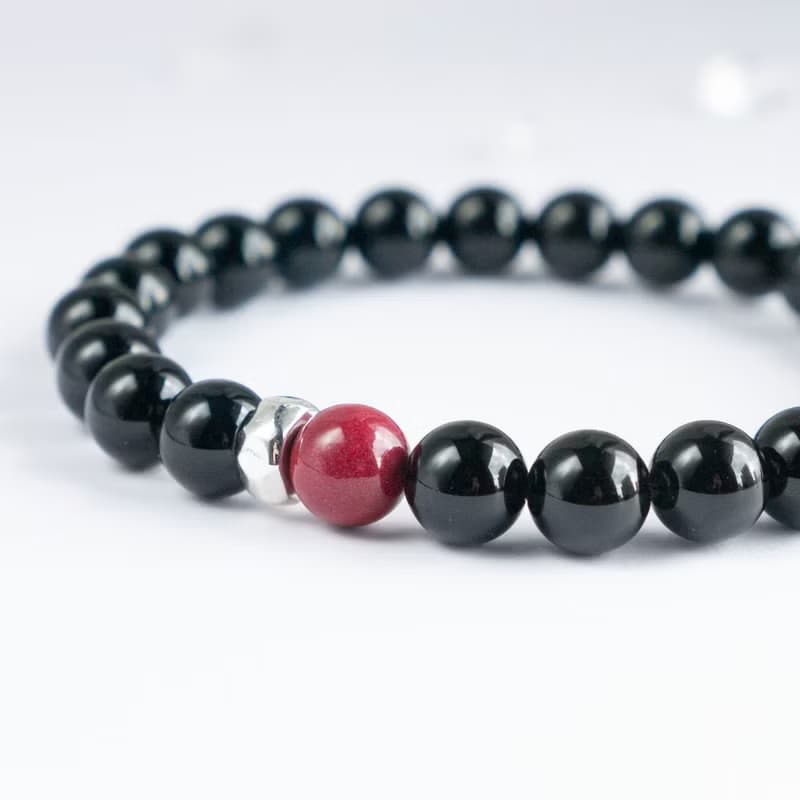紫金硃砂 × 黑瑪瑙-為你擋下不該靠近的風雨-925銀護身辟邪手環