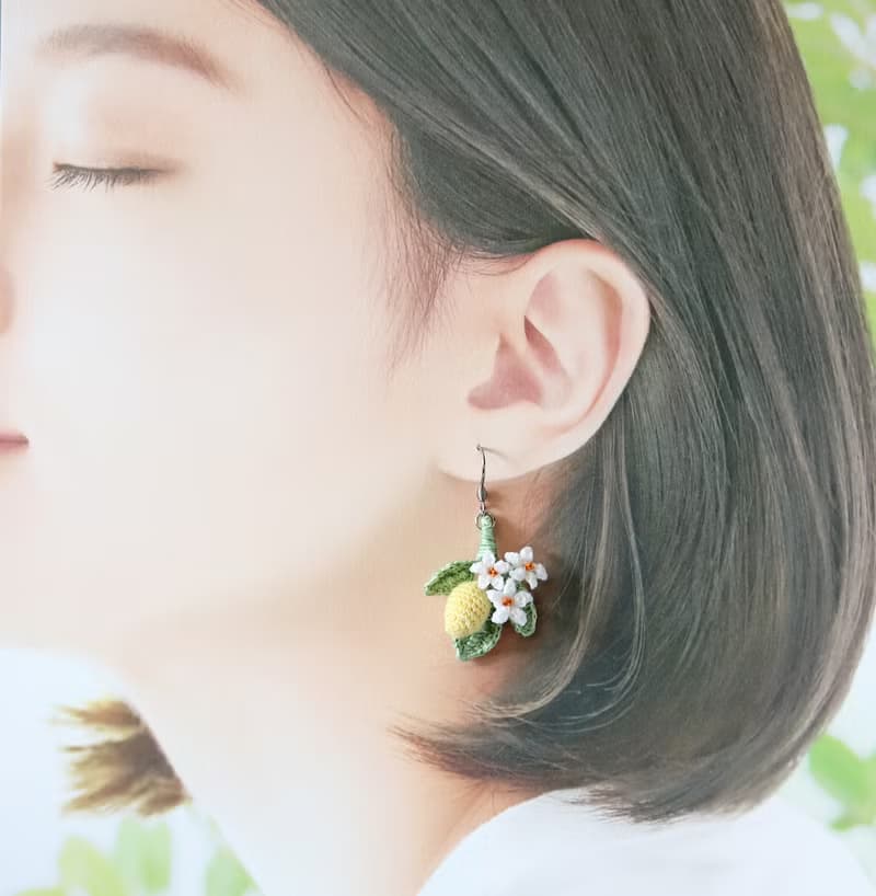 夏日清爽 檸檬耳環 M 法國繡線 細工編織 耳夾OK