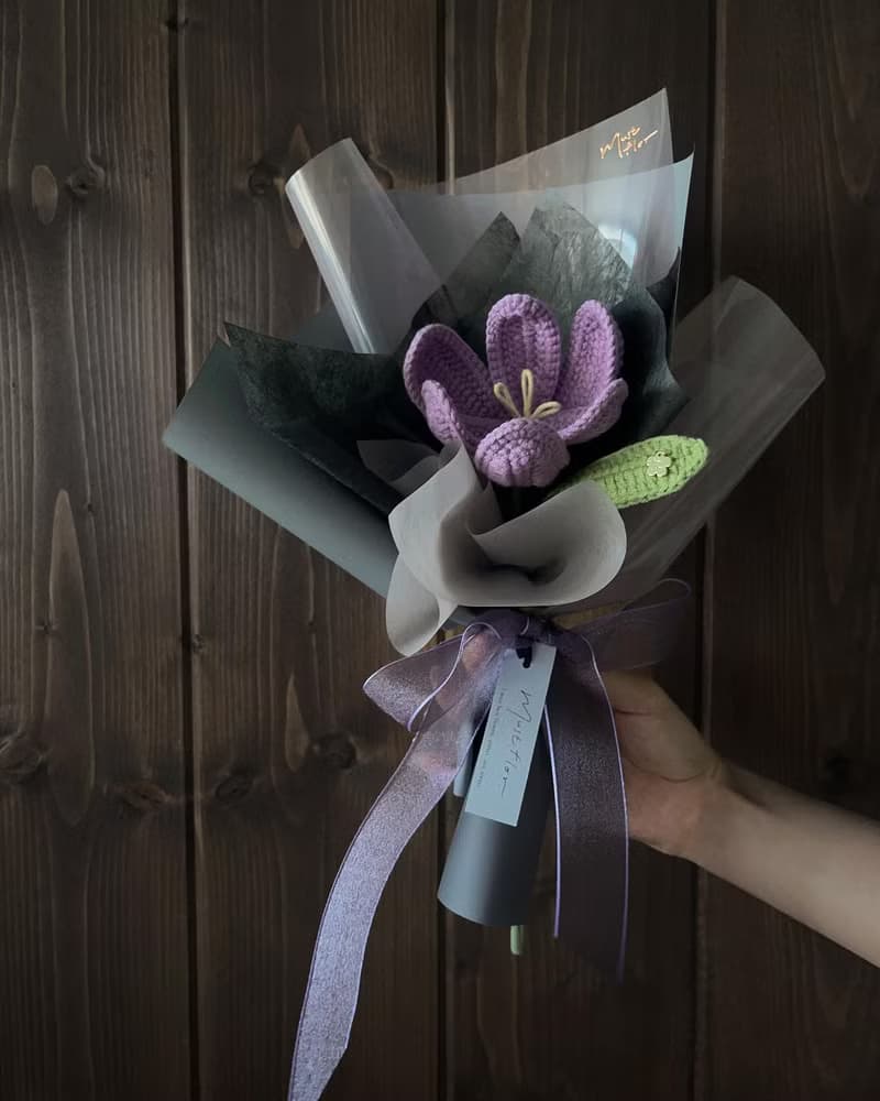 Mustflor-紫鬱金香花束-手工針織花