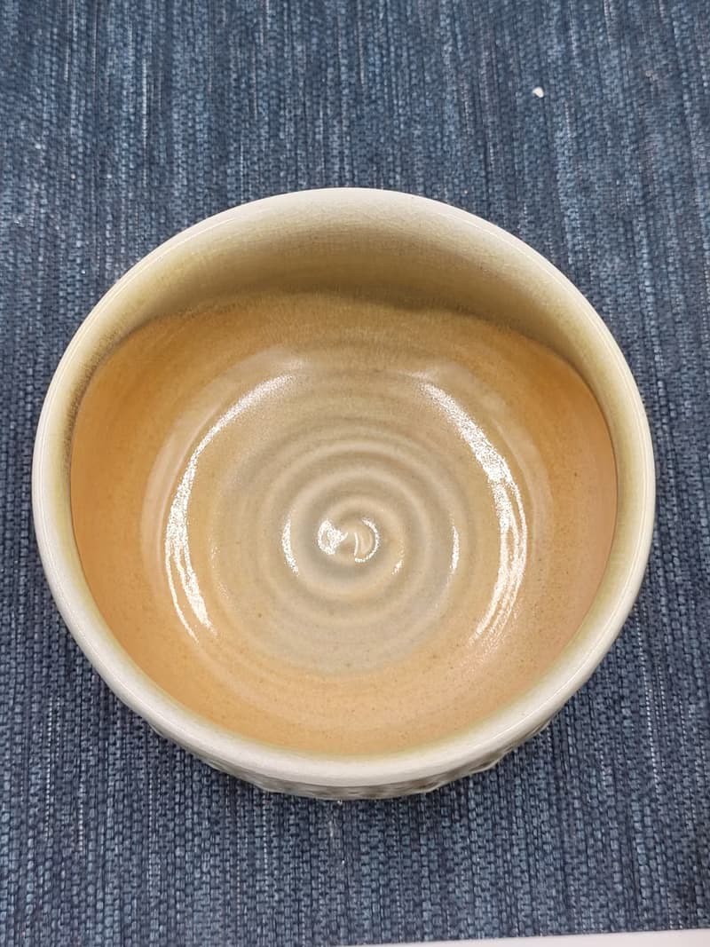 手拉坏刻紋陶土柴燒抹茶碗