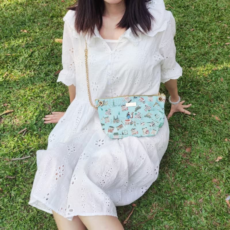 買2送1【小鎮風情】可調節長短鏈條帆布手拿包/餃子包 | 母親節禮