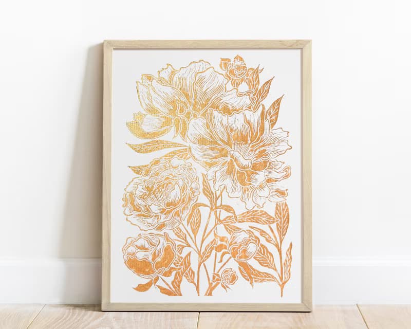 Linocut print Black peony flowers Housewarming gift Botanical illustration art