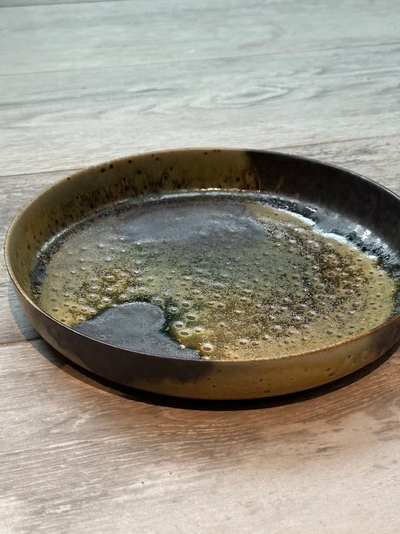 流動灰釉圓盤茶盤
