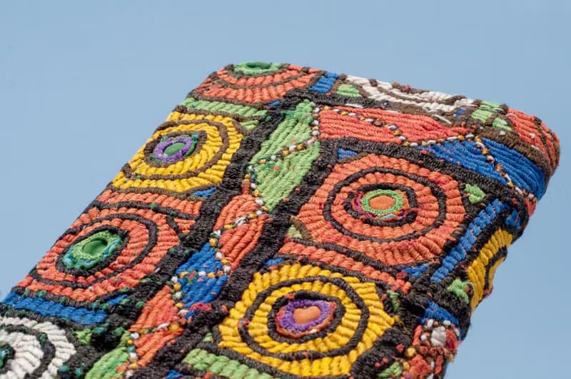 手工刺繡錢包 民族風長夾 刺繡皮夾 手工古布長夾-圓形刺繡花朵