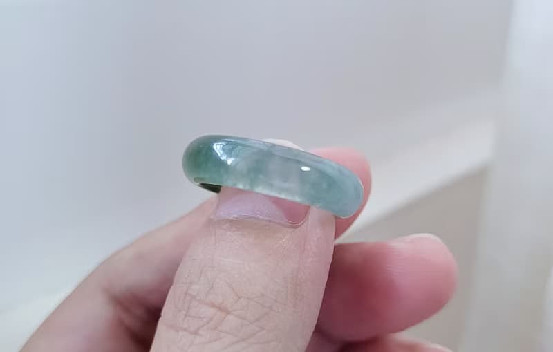 【親翠】天然翡翠 冰透滿綠放瑩光手指鐲12號戒圈