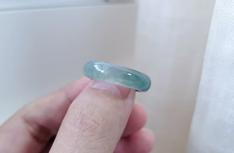 【親翠】天然翡翠 冰透滿綠放瑩光手指鐲12號戒圈