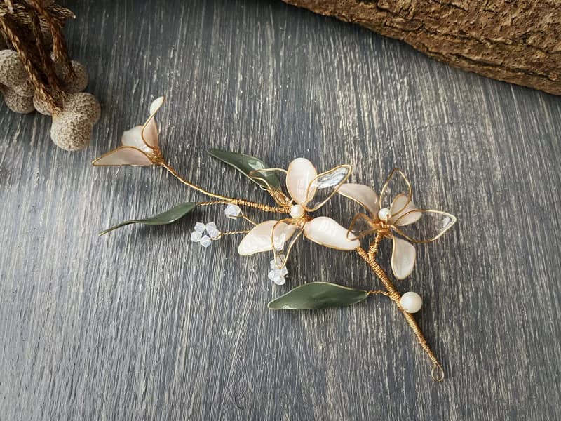 梔子花物語  施華洛世奇珍珠水晶樹酯小髮飾